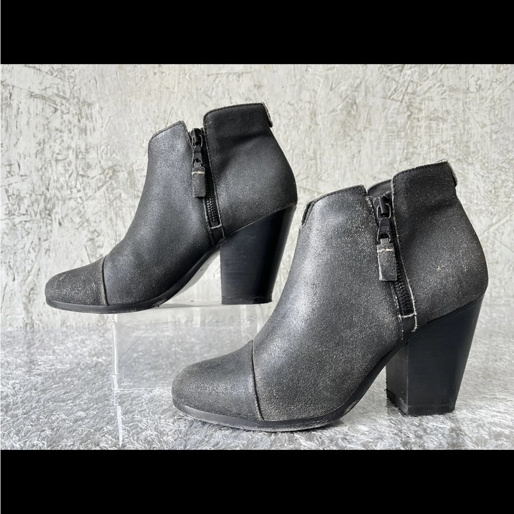 Rag & Bone Margot Distressed Black Leather Double-zip Ankle Boots EU 38.5 US 8.5